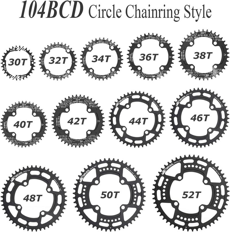 FOMTOR 104 BCD Chainring (30-52T) 7-12 Speed Compatible CNC 7075 Aluminum Narrow Wide Tooth Round Oval Chainrings for MTB/Road Bike Ebike Chainwheel Black/Red - Image 3